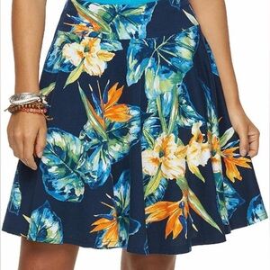 Chaps 100% Cotton Tropical Floral Swing Skirt Size XL